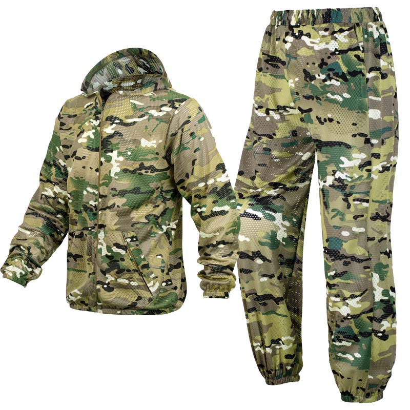 Hunting Outdoor Pants - Letni, przewiewny, kamuflażowy komplet z siateczkową