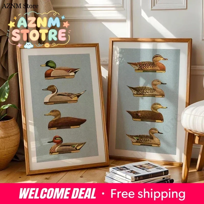 Hunting Outdoor Decor - Retro Kaczęce Grafiki Plakaty z Kaczkami